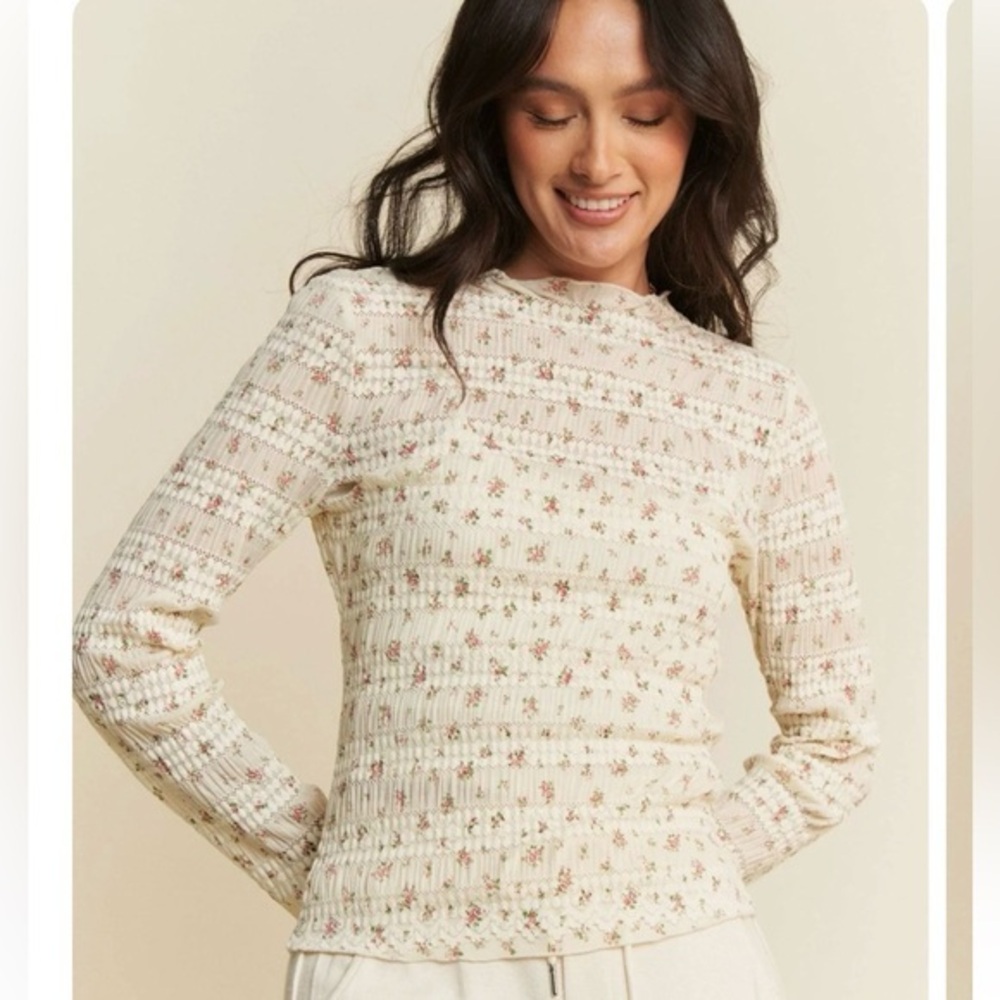 Davi & Dani Floral Print Mock Neck Long Sleeves L GUC